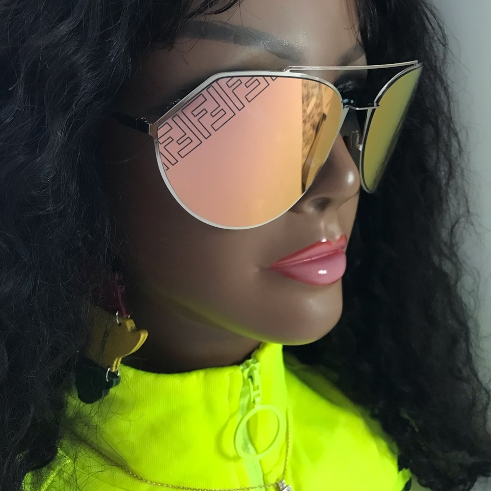 Fendi FF-M0074/S 3YG/0J Sunglasses Women's Light Gold/Blue-Gold Mirror Lens 67mm - Picture 3 of 14